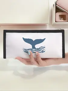 Whale Tail Pattern Triangle Pencil Case, Portable Multi-Functional Stationery Bag, Zipper Design, Unisex School Supplies Organizer