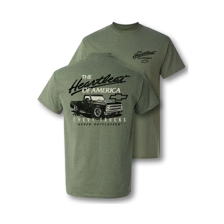 Chevy Trucks Never Outclassed Heartbeat of America Vintage Graphic T-Shirt Cotton Casual Crewneck Shortsleeve Menswear Top Polyester Man Tshirt Street