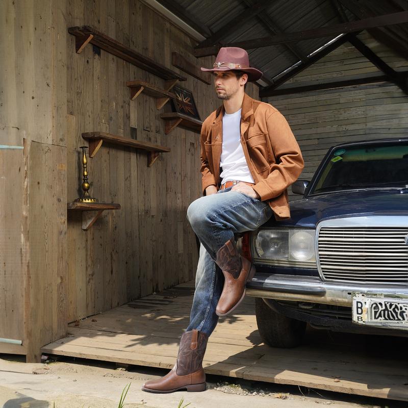 【PlusSize】Cowboy Boots for Men – Classic Western Square Toe Pull-On Boots with Embroidered Design christmas gift Footwear Walking Shoes Comfort  Decor FathersDayGift Closed Weight