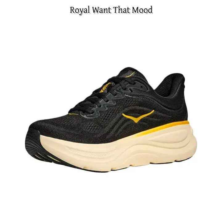 Black & Beige Mesh Running Sneakers with Yellow Accents, Breathable Knit Upper, Max Cushion Curved Sole, Lightweight Non-Slip Footwear for Daily Jogging & Streetwear