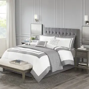Madison Park MP10-6140 Grey 100 Percent Polyester 85gsm Microfiber Comforter Set, Full & Queen Size - 8 Piece
