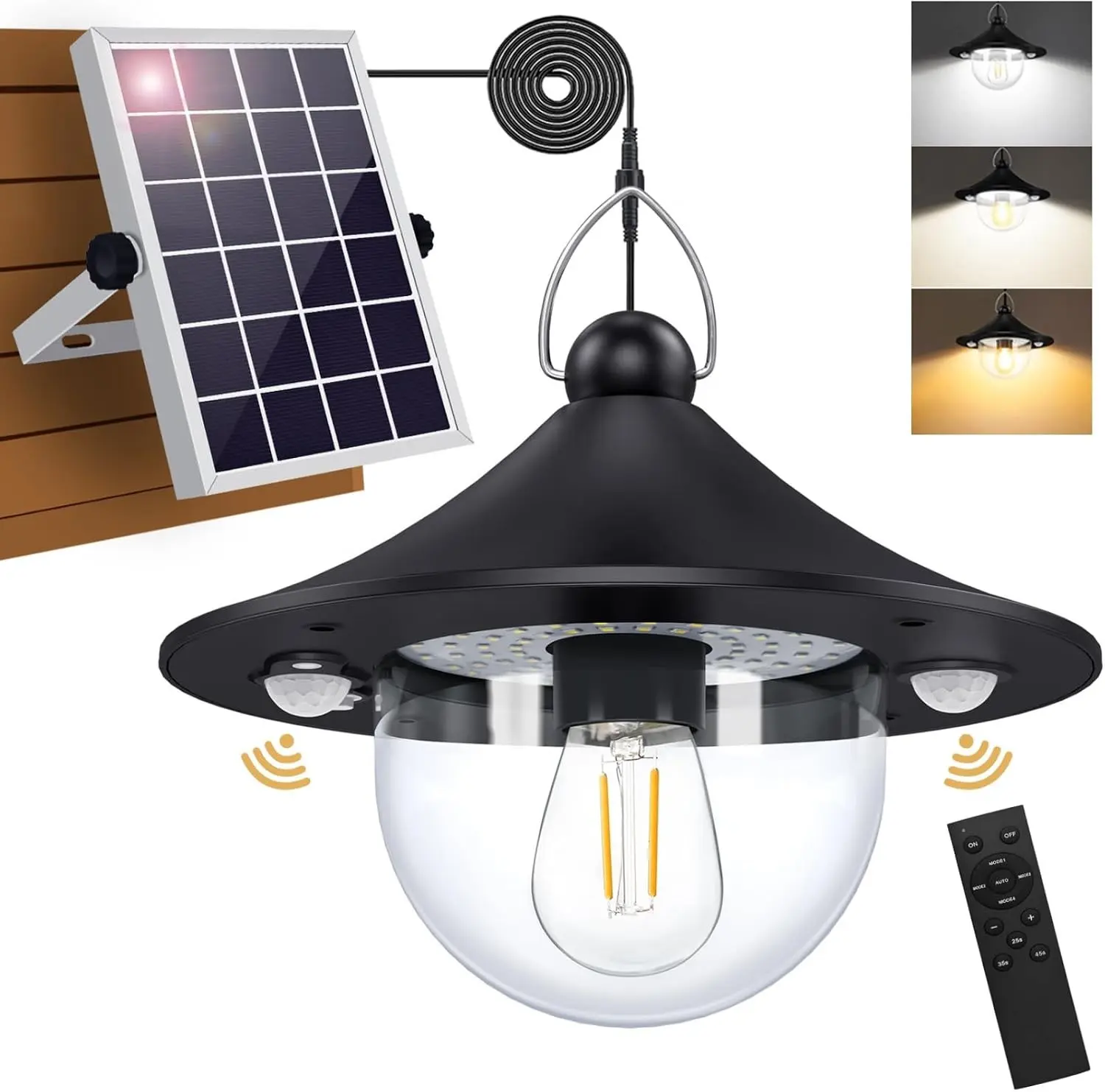 Solar Powered Shed Light Indoor Outdoor Pendant Lights with 2 Motion Sensor