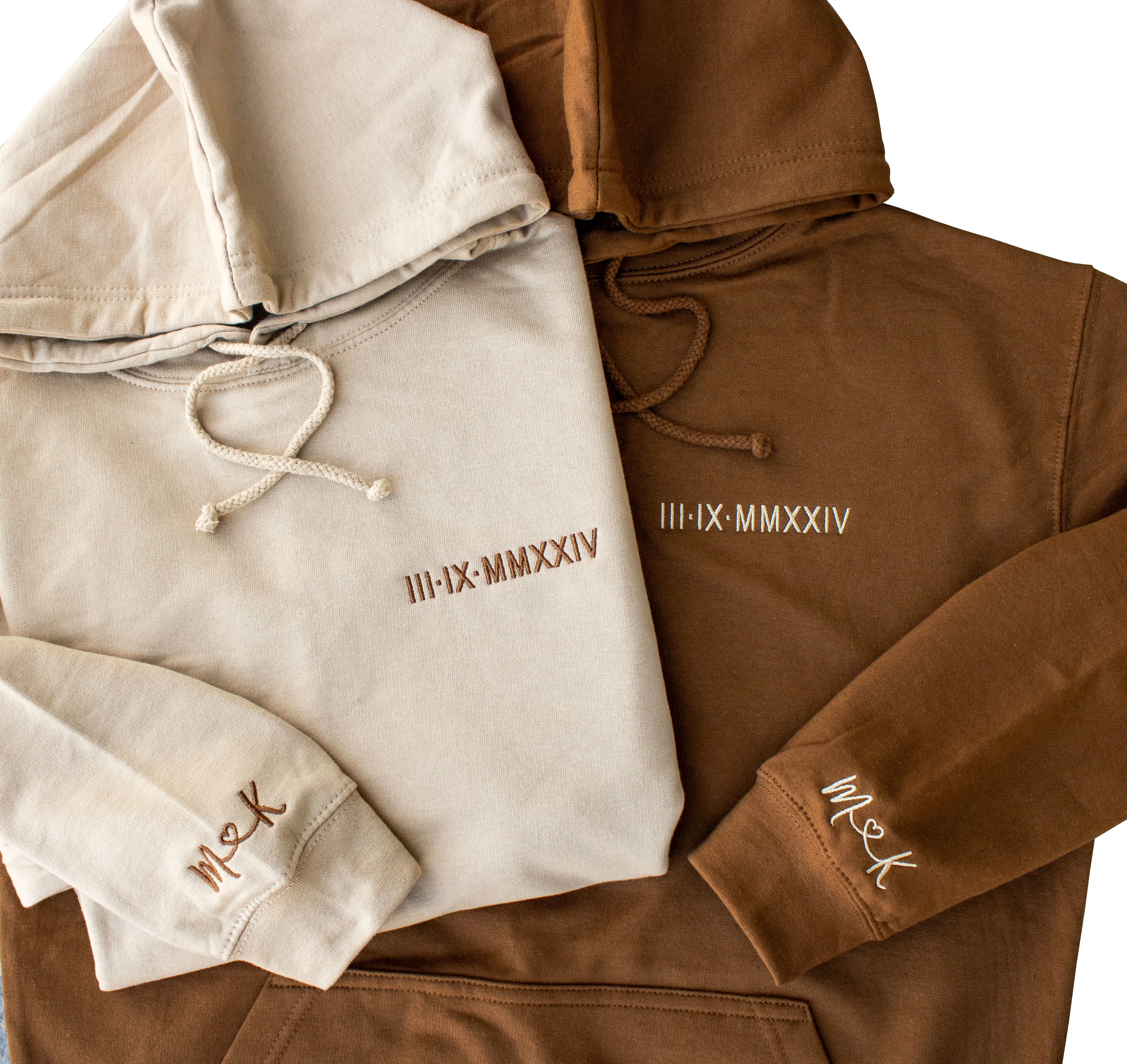 Custom Embroidered Couple Hoodies | Roman Numeral Anniversary Date + Sleeve Initials | Cute Boyfriend Girlfriend Matching Gift