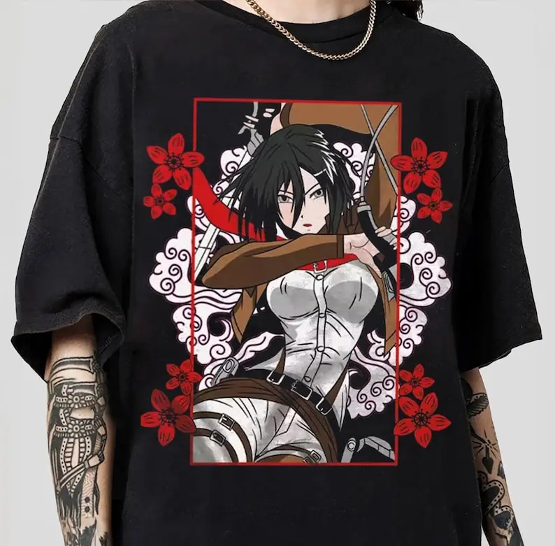 Vintage Mikasa AOT Floral Shirt, Anime Titan Mikasa Shirt, Mikasa Ackerman Merch Shirt, Anime Shirt, Anime Fan Shirt Gifts