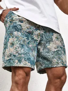 Men's Floral Print Boxer Swim Trunks, Breathable Casual Summer Beachwear, Regular Size Men's Swimsuit for Holiday Activities, Swim Shorts