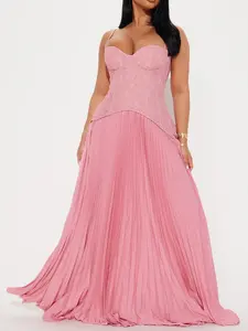 Daniella Lace Corset Pleated Maxi Dress - Black