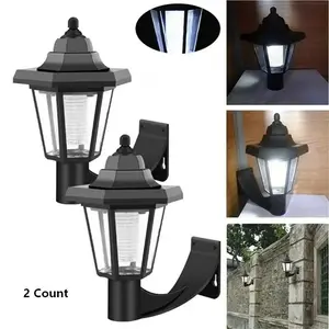 2pcs Solar LED Bright Outdoor Wall Lights with 3 Solar Panels, Waterproof Hexagonal Design, Easy Installation for Garden & Patio