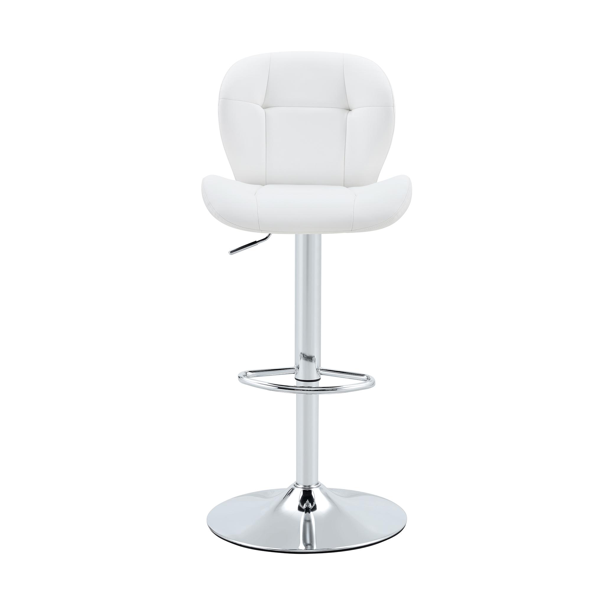 Set of 2 Adjustable Bar Stools, PU Upholstered Tufted Backrest Chairs with Chrome Footrest for Kitchen Island Pub Bar, White