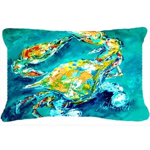 212 MAIN Crab Motif Decorative Pillow - Aqua Blue Polyester Fabric, Mildew-Proof, By Chance x Carolines Treasures Collaboration, Indoor/Outdoor Furniture Accessory