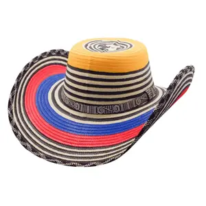Colombian Vueltiao Hat 100% Caña Flecha (Colorful Weave, 17–21 Laps) Sombrero Colombiano