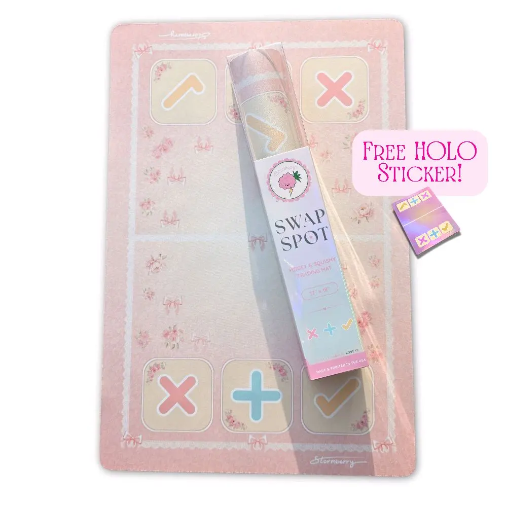 SWAP SPOT Heirloom Bloom Fidget Trading Mat • Kawaii Squishy Trading Mat 12x18 • Coquette Roses and Bows • Small Batch Trade Station