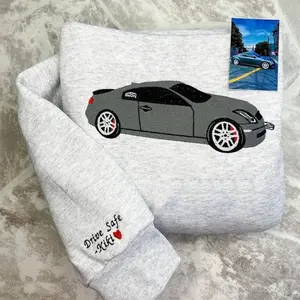 Custom Embroidered Car Portrait Sweatshirt, Car Hoodie, Valentine Gift, Best Gift for Boyfriend, Race Cars, Classic Cars, Embroidered Sketch Hoodies, Custom Cars Drawing from Photo Hoody, Memorial Family Photo Hoodies Sketch Matching Sweatshirts