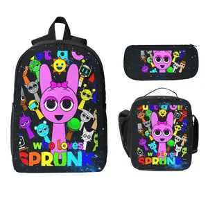 Sprunki Backpack 3-Piece Backpack Set — All-Character "Rainbow Academy" Style Schoolbag, Colorful Cartoon Travel Backpack (Unisex), Exclusive Holiday Gift