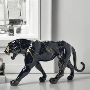 1pc Contemporary Black and Golden Leopard Sculpture - Glossy Resin Statue for Living Room, Bedroom, Office Decor Ideal Gift Easter, Father's Day, Mother's Valentine's Housewarming, Statues Home
