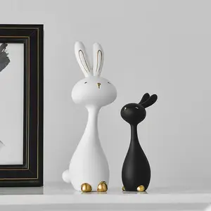 2pcs Bunny Rabbit Resin Statue Set, Minimalist Anime Style, &, Aesthetic Shelf Decor, Modern Home Office, Easter & Housewarming Gift