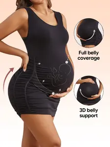 Maternity Bodycon Dress, High Stretch Fit, Side Ruched Slimming, Waist Support, Comfortable Late Pregnancy Wear