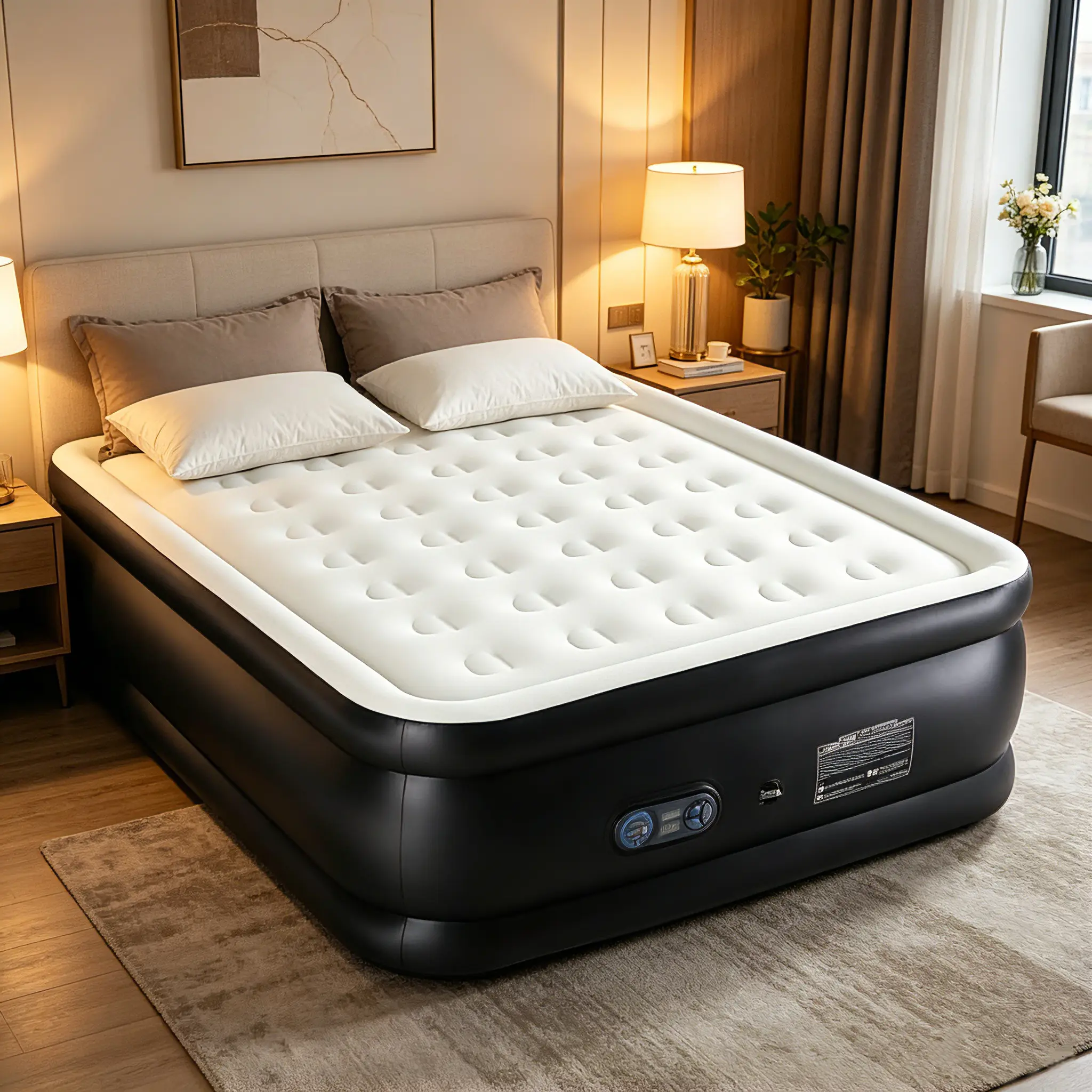 Inflatable Air Mattress with Built-in High-Capacity Pump - Double Height, Non-Slip Bottom, 660LB Capacity, Portable for Camping & Home