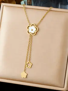 Stainless steel gold floral shell y-necklace for women Statement Necklace