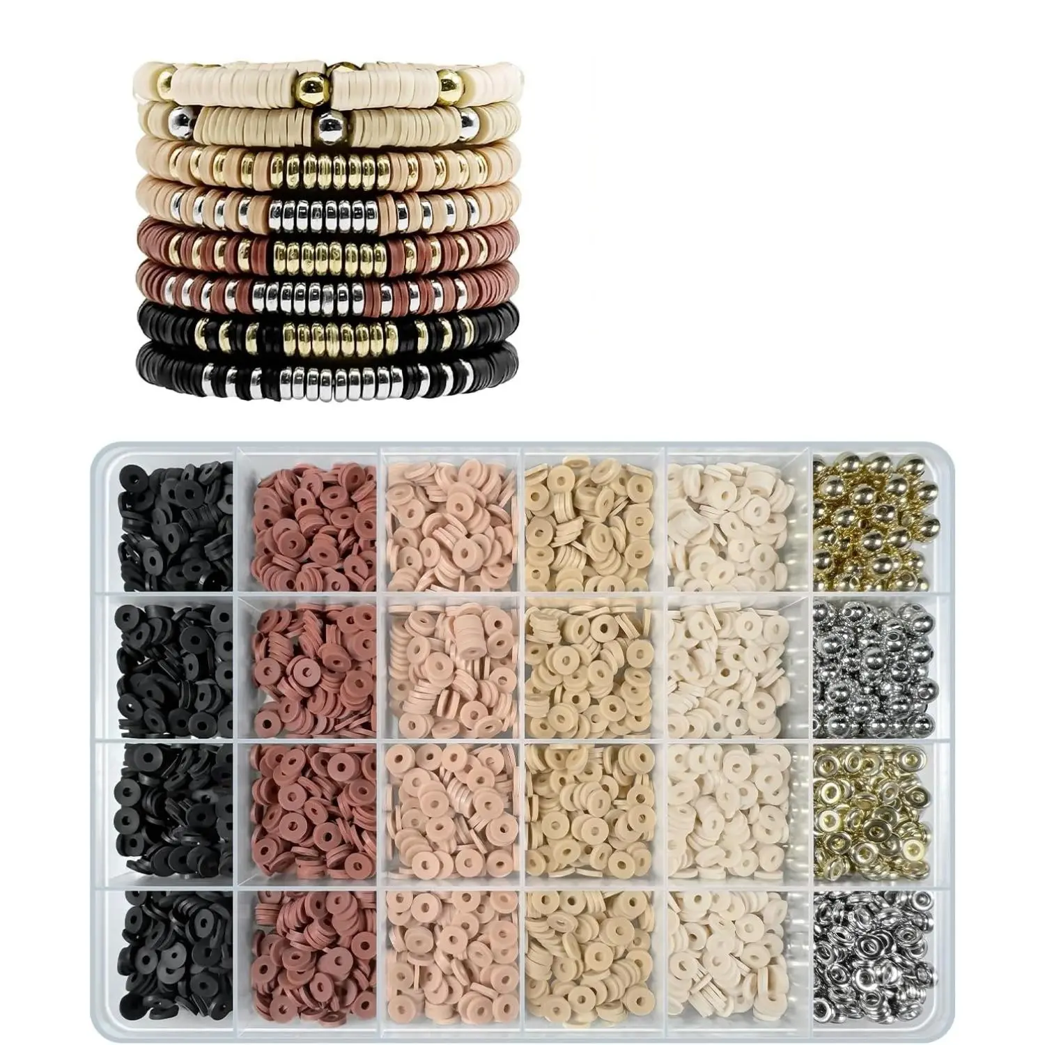 Bracelet Making Kit 3200Pcs, Clay Beads Bracelet Kit with Gold Beads and Sliver Beads, Swift Friendship Beads Bracelet Kit for Bracelets Making (Earth Tone)
