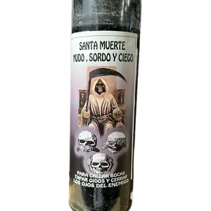 Santa Muerte Mudo Sordo y Ciego Fixed Candle for Collar Bocas Tapar Oidos y Cerrar Los Ojos del Enemigo