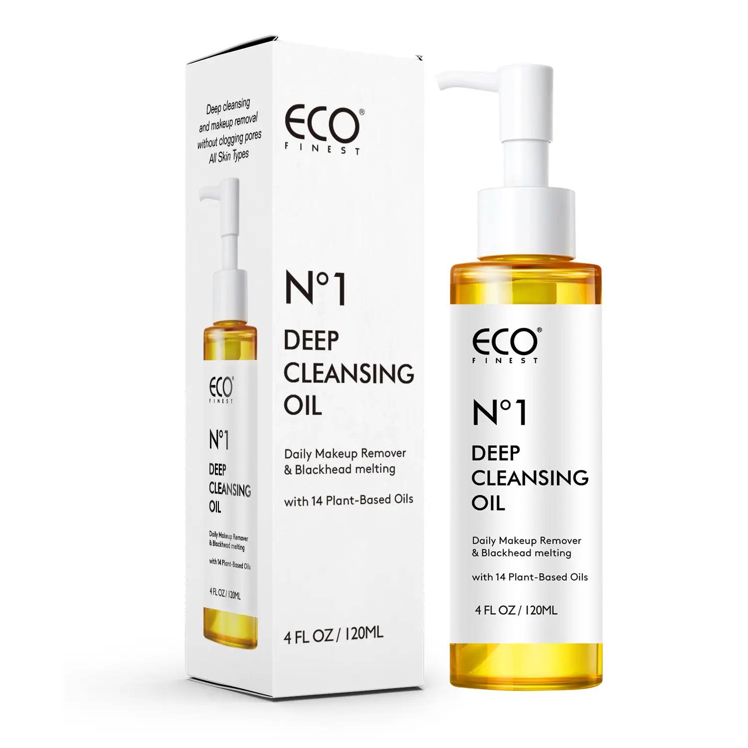 ECO Finest No. 1 Deep Cleansing Oil, Water Proof Makeup Remover with 14 Essential Oils, Nourishes and Cleanses Skin for All Skin Types, Hygienic Pump Design, 120ml, Cosmetic, Olive-Infused, Dry, Single Item