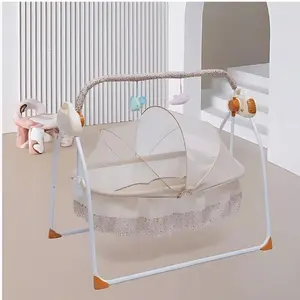 Automatic Rocking Chair Electric Baby Swing Bed Crib with Adjustable Speed 5 Gears Music Cradle Remote Control Khaki