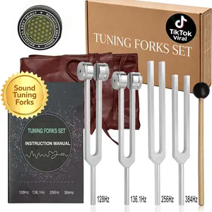 Resonance Sound Healing Tuning Fork Set – 128Hz, 136.1Hz, 256Hz, 384Hz with Activator – Sound Therapy for Stress Relief, Deep Relaxation & Chakra Balancing