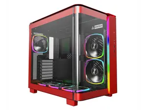 MONTECH, KING 95 PRO Dual-Chamber ATX Mid-Tower PC Gaming Case, High-Airflow, Toolless Panels, Sturdy Curved Tempered Glass Front, Six ARGB PWM Fan Pre-installed with Fan Hub, Red