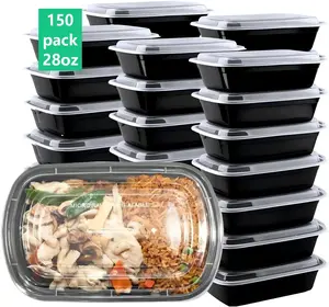 Meal Prep Containers, 150 Pack 28oz (300-Piece) Disposable Take Out Food Storage Containers with Leakproof Lids, Large Plastic To Go Lunch Boxes, BPA Free, Microwave/Dishwasher/Freezer Safe