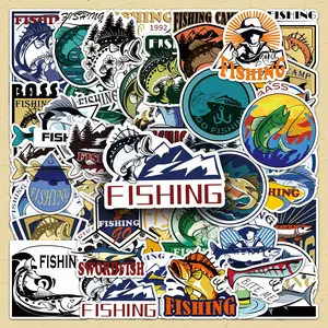 Fishing Pattern Sticker, 100pcs/set Creative Fishing Themed Decorative Sticker, DIY Decals for Water Bottle, Laptop, Phone Case, Scrapbooking, Journal Making