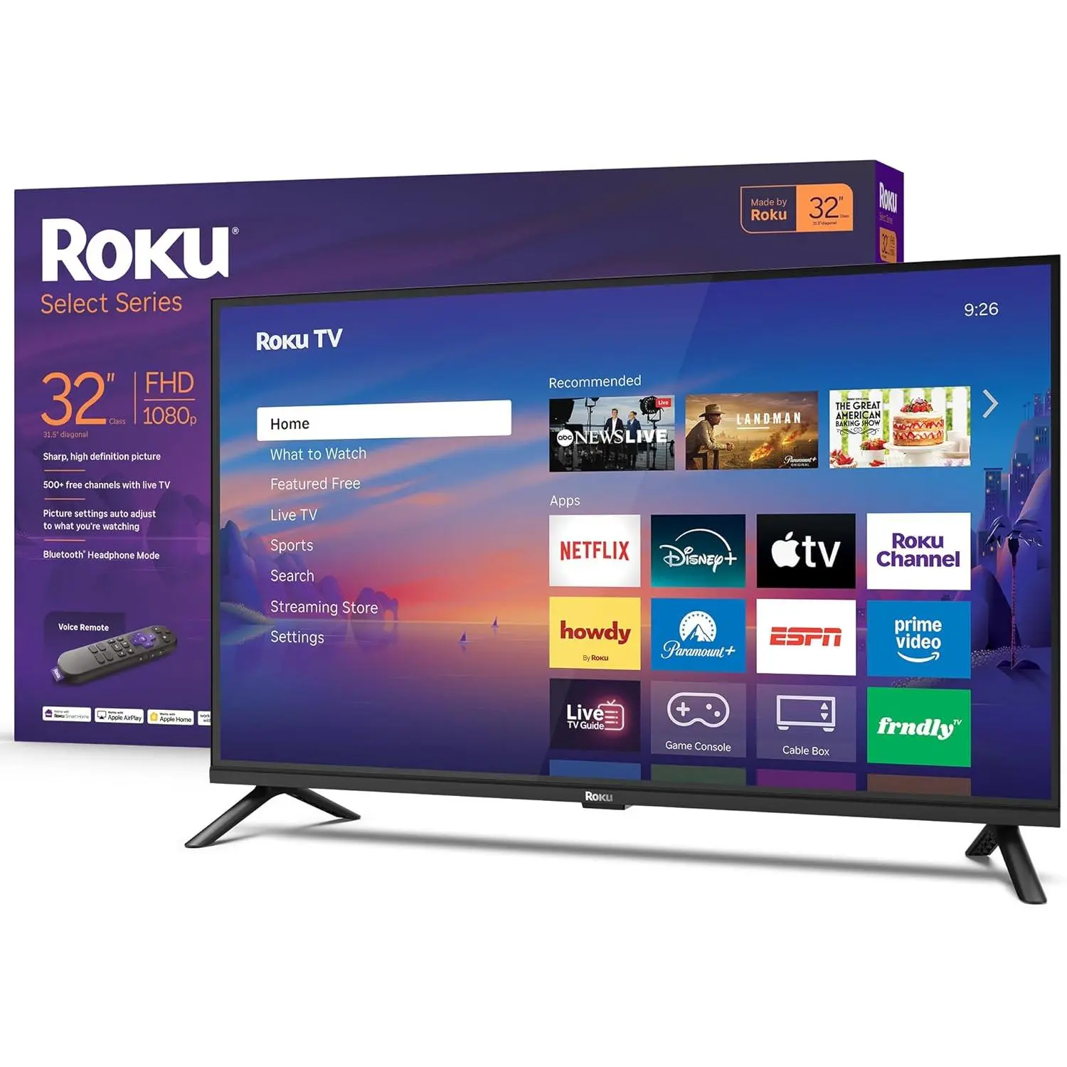 Roku 32-Inch Select Series 2026 Smart TV - 1080p Full HD Flat Screen LED RokuTV with Voice Remote, Wi-Fi, Bluetooth Headphone Mode for Live Local News, Sports Streaming