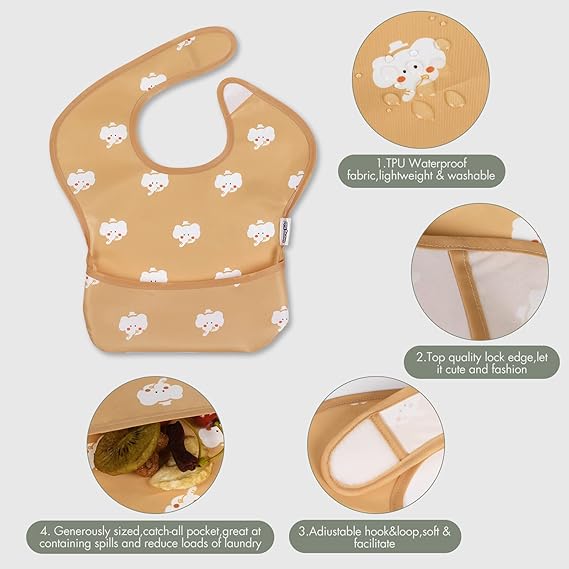 5 Pack Waterproof Baby Bibs for Unisex Boys Girls, Essential Must Have for Babies Eating, Feeding