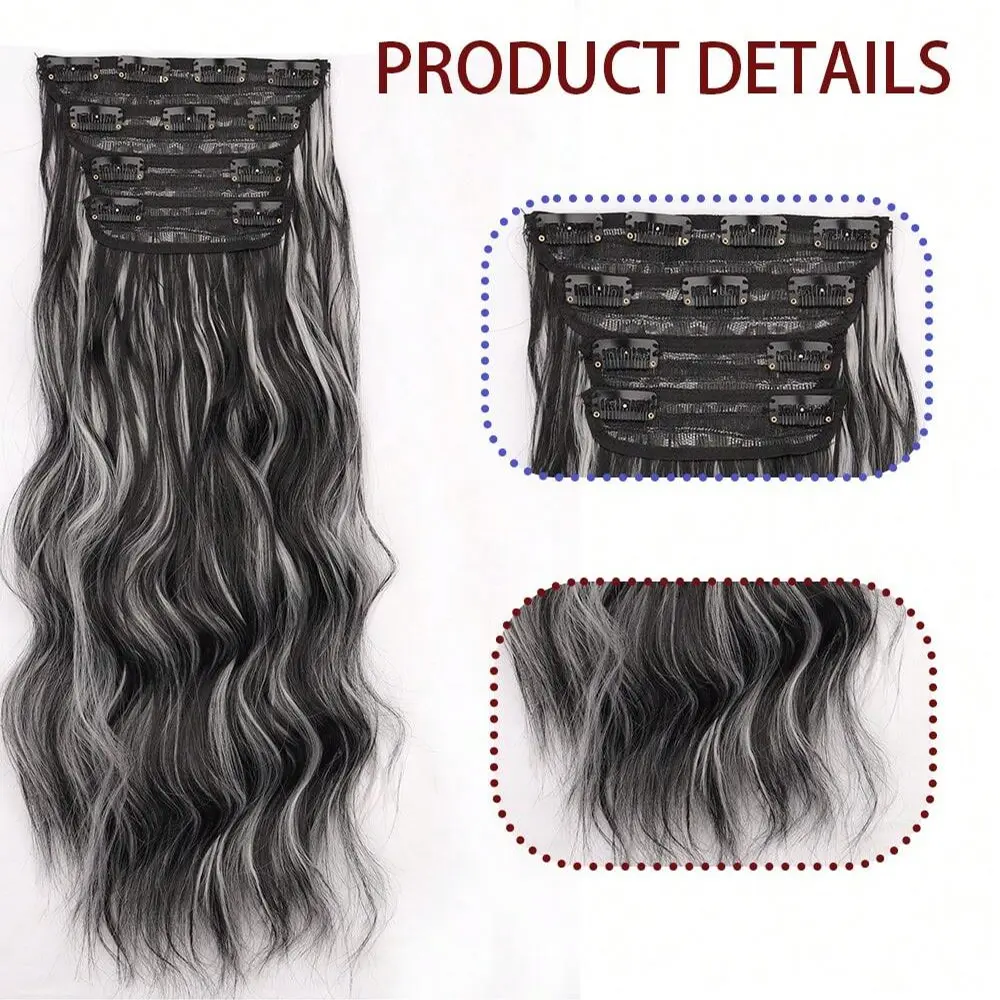 VIKOK Clip-in Hair Extensions - 22inch Long Wavy Gray Ombre  display picture 3