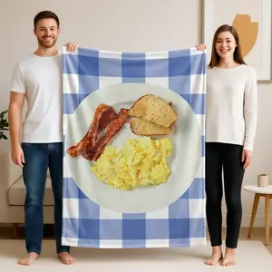 1 piece Classic American Breakfast: Bacon, Scrambled Eggs, and Toast Combo themed flannel blanket - Modern design flannel blanket, suitable for sofas and beds, all-season use, super soft and warm, digital printing, 100% polyester material, machine