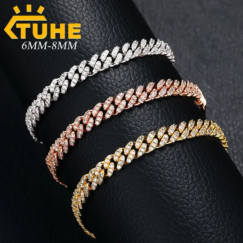 6mm 8mm Miami Cuban Chain Bracelet for Men Women Hip Hop 5A Cubic Zirconia Iced Out Jewelry