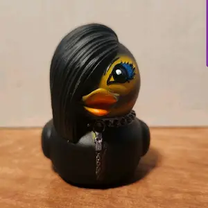 Goth Girl Duck Resin Figurine with Black Hair and Blue Eye Design