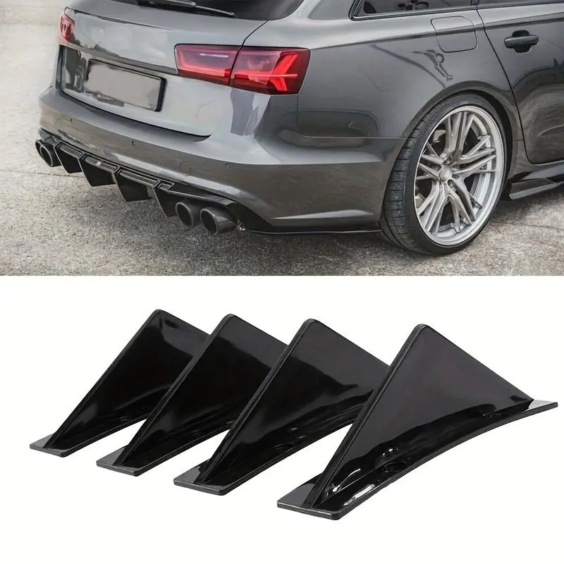 4pcs Car Accessories Rear Bumper Lip Diffuser Shark Fins Aprons Cover Sticker Car Decal for Civic Sedan 4Dr 2016-2020