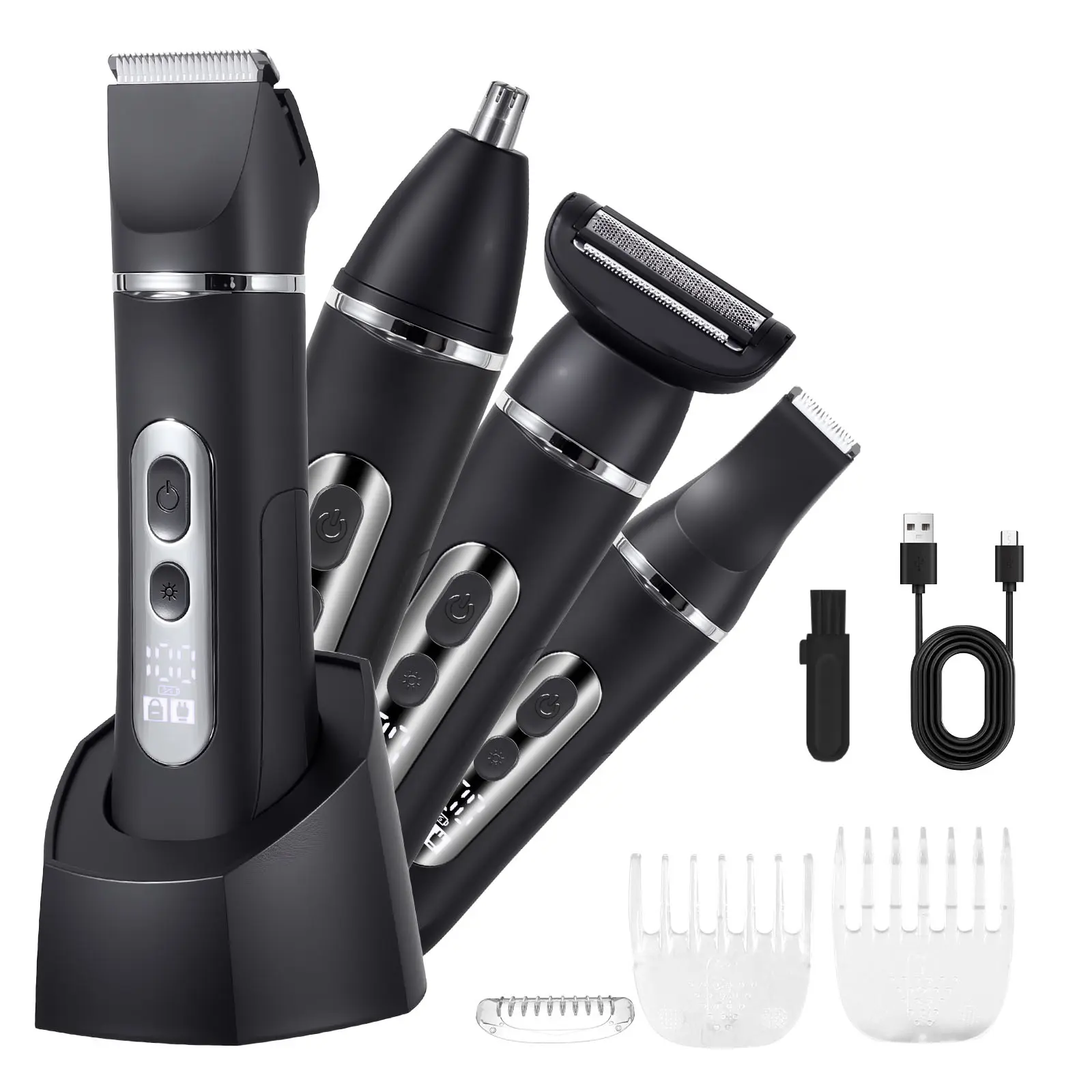 Men's Electric 4-In-1 Grooming Set, Ipx7 Waterproof Shaver, Bikini Trimmer, Pain-Free Trimmer, Rechargeable Razor, Beard & Body Hair Removal, USB Rechargeable Shaver