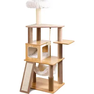 61" Modern Cat Tree Tower for Indoor Cats Luxury Climbing Tower with Plush Lounge Kitty Condos Hammock & Scratching Posts Classic Cat Furniture