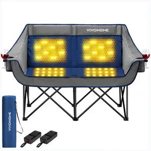 VIVOHOME 45W Padded Heating Double Camping Chair, Heated Oversized Portable Loveseat for Outdoor Sports, 3 Levels of Heat, Overheat Protection System