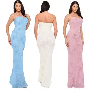 Strapless Floral Mesh Maxi Dress for Women | Elegant Formal Evening Dress