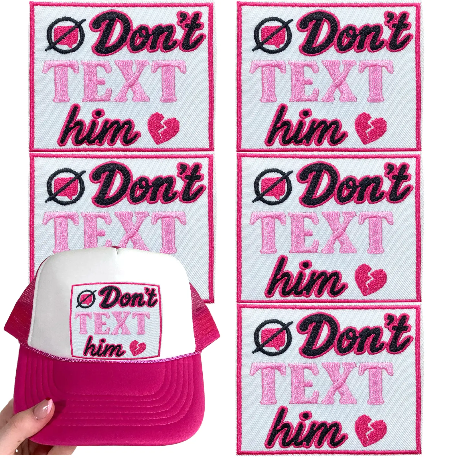 CY 5PCS Iron on Patches Tucker Hats Don't TEXT him Funny Phrase Embroidered Appliques DIY Accessories for Clothing Bags Jackets Jeans Backpacks