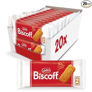 Lotus Biscoff Cookies, Caramelized Biscuit Cookie Snack, Dispenser Box (20 sleeves of 2 extra large cookies) Vegan, 0.9 Ounce (Pack of 20)