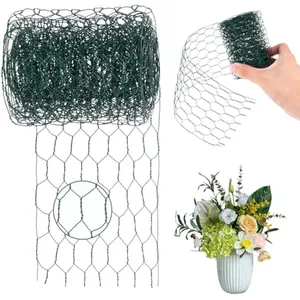 Floral Chicken Wire Roll, 3.94 x 118 Inch Galvanized Hexagonal Mesh Netting for Floral Arrangements & Crafts, Green Garden Wire Fence for Wreaths, Poultry, Plant Support