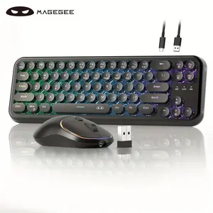 MAGEGEE Magegee 60% Retro Typewriter Round Wireless Keyboard & Mouse, 2.4G RGB Backlit Keycaps Compact 68 Keys Keyboard with Mouse for Computer MAC Windows PC Laptop