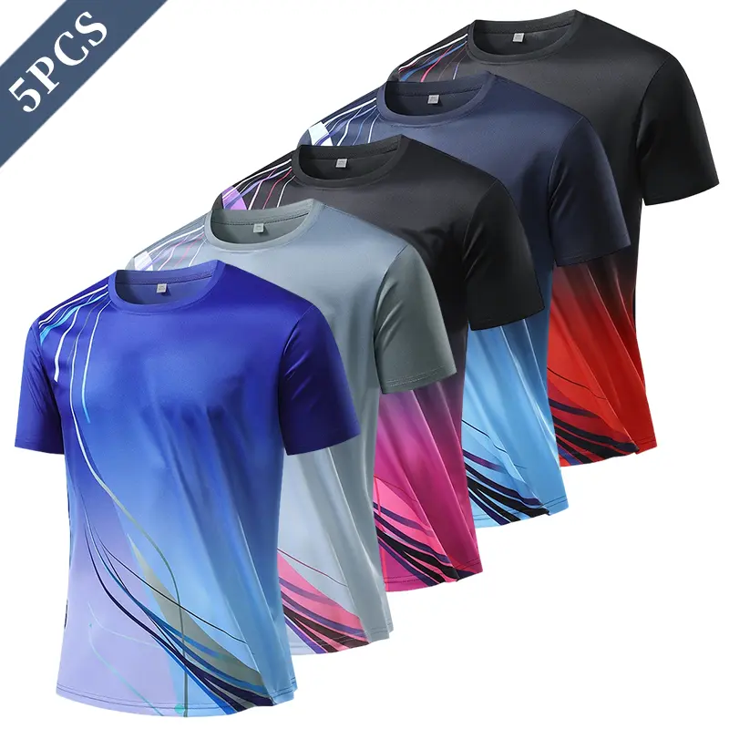 Men’s trendy color-block fitness short-sleeve T-shirt — 100% polyester, quick-drying, breathable crew neck athletic tee suitable for running, workouts, and outdoor activities; Valentine’s Day gift