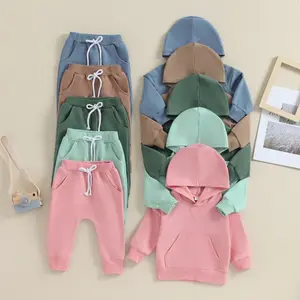 Toddler Baby Boy Girl Fall Winter Outfits Solid Color Long Sleeve Hoodie Sweatshirt Jogger Pants Sweatsuit Clothes