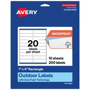 Avery Outdoor Waterproof Labels, 1" x 4" Rectangle