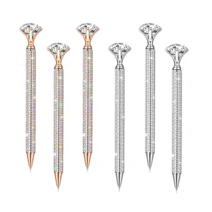 6 Pcs Crystal Bling Pens with Diamond, Rhinestone Pen Metal Diamond Ballpoint Pens Glitter Wedding Bridal Shower Favors Diamond Black Ink Pens Birthday Gift Party Supplies