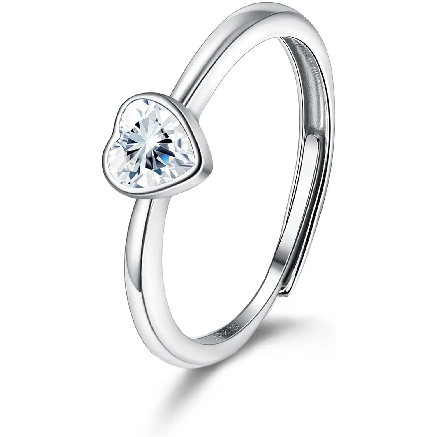 MILACOLATO 925 Sterling Silver Adjustable Rings for Women Girls Cubic Zirconia Heart Engagement Ring Promise Wedding Rings Gift for Women Valentine's Day Gift tiktok shop maxine jewelry